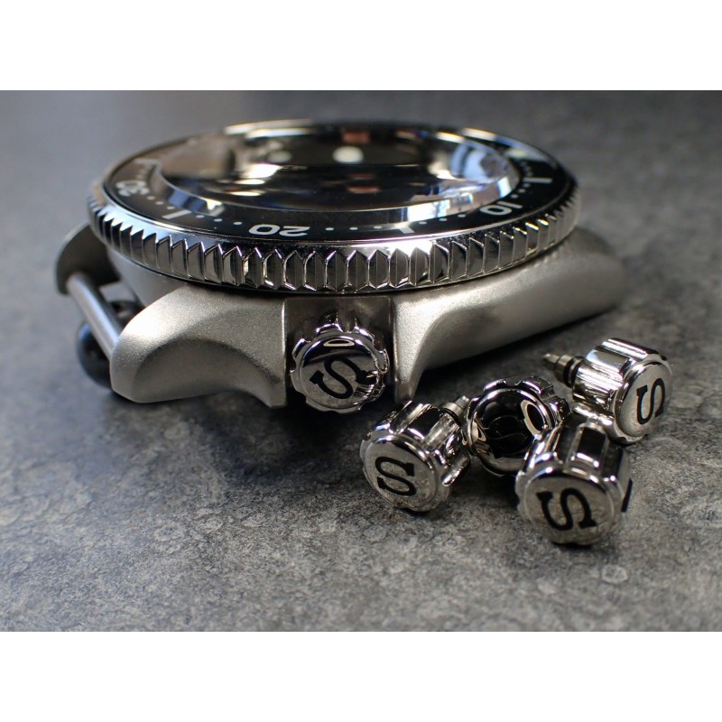 THE- S.ONE POLISHED+BLACK CROWN F.SEIKO SKX007 7S26-0200 CR-01-P-B