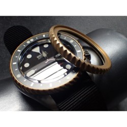 THE-TESLA-ONE MATT GOLD CUSTOM BEZEL F.SEIKO SKX007 7S26-0200 DX-26-G