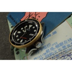 THE-ATLAS-ONE SATINE GOLD CUSTOM BEZEL F.SEIKO SKX007 7S26-020O DX-04-G