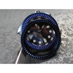 THE . SOFT.COIN .ONE - MARINE BLUE SATIN CUSTOM BEZEL F.SEIKO SKX007 7S26-0200 CASE DX-15-MB