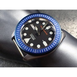 THE . SOFT.COIN .ONE - MARINE BLUE SATIN CUSTOM BEZEL F.SEIKO SKX007 7S26-0200 CASE DX-15-MB