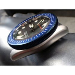THE . SOFT.COIN .ONE - MARINE BLUE SATIN CUSTOM BEZEL F.SEIKO SKX007 7S26-0200 CASE DX-15-MB